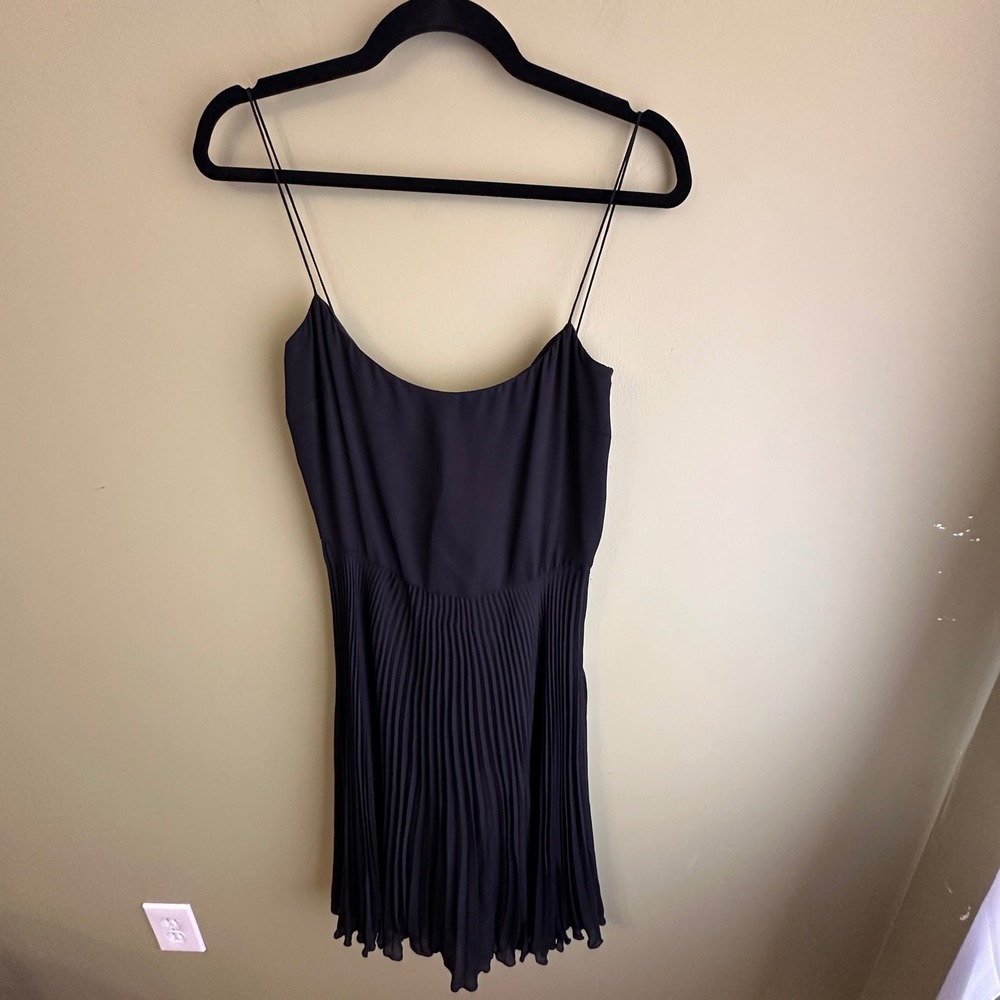Ralph Lauren Black Pleated Cocktail Slip Dress Spaghetti Strap Sz 8 LBD Chiffon